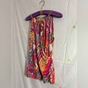 Y2K Cache Pink with Gold Chain Neck Sleeveless Wrap Micro Dress Size M/L